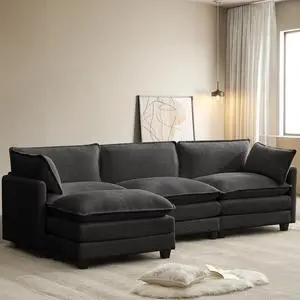 112'' Sectional Cloud Couch with Movable Ottoman, 4 Seat Modern Chenille Modular Sofa with 2 Throw Pillows, Deep Seat L Shaped Couch for Living Room Bedroom Apartment, Dark Grey | Sturdy Frame 112'' Sectional Cloud Couch with Movable Ottoman, 4 Seat Modern Chenille Modular Sofa with 2 Throw Pillows, Deep Seat L Shaped Couch for Living Room Bedroom Apartment, Dark Grey | Sturdy Frame