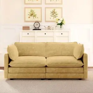 78'' Sectional 2 Seat Cloud Loveseat with 2 Throw Pillows, Modern Corduroy Love Seat, Convertible Cozy Sofa for Living Room, Bedroom and Office, Yellow 78'' Sectional 2 Seat Cloud Loveseat with 2 Throw Pillows, Modern Corduroy Love Seat, Convertible Cozy Sofa for Living Room, Bedroom and Office, Yellow