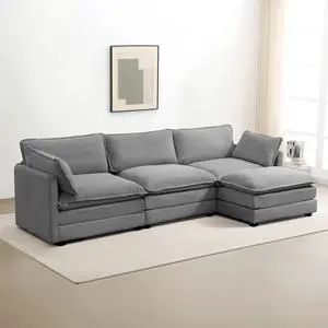 112'' Modular Sectional Cloud Couch with Movable Ottoman, 4 Seat Modern Corduroy Sofa with 2 Throw Pillows, Comfy Deep Seat L Shaped Couches for Living Room Bedroom Apartment, Dark Grey 112'' Modular Sectional Cloud Couch with Movable Ottoman, 4 Seat Modern Corduroy Sofa with 2 Throw Pillows, Comfy Deep Seat L Shaped Couches for Living Room Bedroom Apartment, Dark Grey