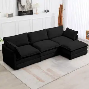 112'' Sectional Modular Cloud Couch, Oversized L Shaped 3 Seat Sofa with Movable Ottomans, 2 Throw Pillows, Upholstered Corduroy L Shape Comfy Deep Couches for Living Room and Office, Black 112'' Sectional Modular Cloud Couch, Oversized L Shaped 3 Seat Sofa with Movable Ottomans, 2 Throw Pillows, Upholstered Corduroy L Shape Comfy Deep Couches for Living Room and Office, Black