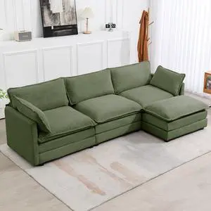 112'' Sectional Modular Cloud Couch, Oversized L Shaped 3 Seat Sofa with Movable Ottomans, 2 Throw Pillows, Upholstered Corduroy L Shape Comfy Deep Couches for Living Room and Office, Green 112'' Sectional Modular Cloud Couch, Oversized L Shaped 3 Seat Sofa with Movable Ottomans, 2 Throw Pillows, Upholstered Corduroy L Shape Comfy Deep Couches for Living Room and Office, Green