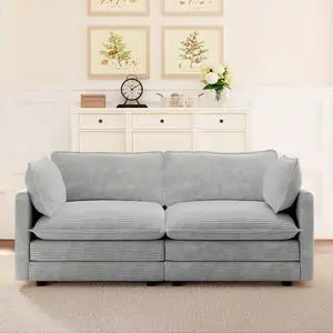 78'' Sectional 2 Seat Cloud Loveseat with 2 Throw Pillows, Modern Corduroy Love Seat, Cozy Sofa for Living Room, Office and Bedroom, Light Grey 78'' Sectional 2 Seat Cloud Loveseat with 2 Throw Pillows, Modern Corduroy Love Seat, Cozy Sofa for Living Room, Office and Bedroom, Light Grey