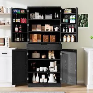 72" Tall Storage Cabinet, Kitchen Pantry Cabinet with Adjustable Shelves & Sturdy Steel Frame, Farmhouse Pantry Storage with 4 Barn Doors for Kitchen, Dining Room, and Living Room, Black 72" Tall Storage Cabinet, Kitchen Pantry Cabinet with Adjustable Shelves & Sturdy Steel Frame, Farmhouse Pantry Storage with 4 Barn Doors for Kitchen, Dining Room, and Living Room, Black