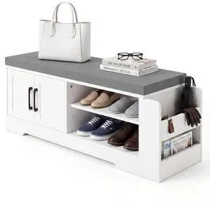 39.6" Shoe Storage Bench with Cushion, Entryway Shoe Cabinet, White | 3-in-1 Shoe Storage Bench, Adjustable Shelves, Removable Cushion, 300 lbs Capacity, Entryway, Apartment, Families 39.6" Shoe Storage Bench with Cushion, Entryway Shoe Cabinet, White | 3-in-1 Shoe Storage Bench, Adjustable Shelves, Removable Cushion, 300 lbs Capacity, Entryway, Apartment, Families