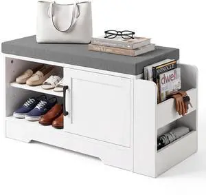 27.8" Shoe Storage Bench with Cushion, Entryway Shoe Cabinet, White | 3-in-1 Shoe Storage Bench, Adjustable Shelves, Removable Cushion, 300 lbs Capacity, Entryway, Apartment, Families 27.8" Shoe Storage Bench with Cushion, Entryway Shoe Cabinet, White | 3-in-1 Shoe Storage Bench, Adjustable Shelves, Removable Cushion, 300 lbs Capacity, Entryway, Apartment, Families