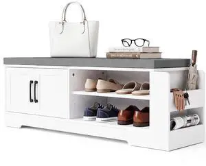 47.3" Shoe Storage Bench with Cushion, Entryway Shoe Cabinet, White | 3-in-1 Shoe Storage Bench, 47.3", Adjustable Shelves, Removable Cushion, 300 lbs Capacity, Entryway, Apartment, Families 47.3" Shoe Storage Bench with Cushion, Entryway Shoe Cabinet, White | 3-in-1 Shoe Storage Bench, 47.3", Adjustable Shelves, Removable Cushion, 300 lbs Capacity, Entryway, Apartment, Families