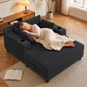 64" Chaise Lounge Chair Indoor, Oversized Sleeper Chair with Wood Frame, Corduroy Bedroom Couch, Reading Chair for Living Room, Deep Seat Sofa Bed with 2 Cup Holders 64" Chaise Lounge Chair Indoor, Oversized Sleeper Chair with Wood Frame, Corduroy Bedroom Couch, Reading Chair for Living Room, Deep Seat Sofa Bed with 2 Cup Holders