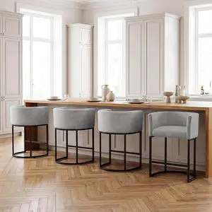 Chenille Counter Height Bar Stools Set of 4, 26" Kitchen Island Stools, Upholstered Barrel Back Bar Chairs for Kitchen Dining Room, Bar & Lounge Area, Grey Chenille Counter Height Bar Stools Set of 4, 26" Kitchen Island Stools, Upholstered Barrel Back Bar Chairs for Kitchen Dining Room, Bar & Lounge Area, Grey