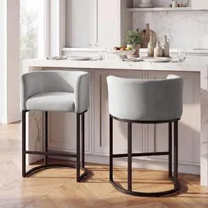 Chenille Counter Height Bar Stools Set of 2, 26" Kitchen Island Stools with Arms & Footrest, Upholstered Barrel Back Bar Chairs for Kitchen, Dining Room, Bar & Lounge Area, Grey Chenille Counter Height Bar Stools Set of 2, 26" Kitchen Island Stools with Arms & Footrest, Upholstered Barrel Back Bar Chairs for Kitchen, Dining Room, Bar & Lounge Area, Grey