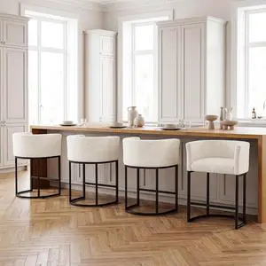 Chenille Counter Height Bar Stools Set of 4, 26" Kitchen Island Stools with Arms & Footrest, Upholstered Barrel Back Bar Chairs for Kitchen Dining Room, Bar & Lounge Area, Off-White Chenille Counter Height Bar Stools Set of 4, 26" Kitchen Island Stools with Arms & Footrest, Upholstered Barrel Back Bar Chairs for Kitchen Dining Room, Bar & Lounge Area, Off-White