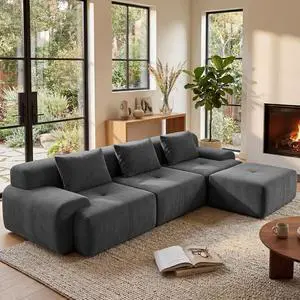 118'' Modular Sectional Oversized Boneless Couch, Tufted Cloud Sectional Couches for Living Room, L Shape Deep Seat Sofa with Ottoman & 3 Throw Pillows,Corduroy Couch,Dark Grey 118'' Modular Sectional Oversized Boneless Couch, Tufted Cloud Sectional Couches for Living Room, L Shape Deep Seat Sofa with Ottoman & 3 Throw Pillows,Corduroy Couch,Dark Grey