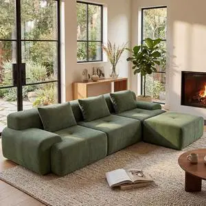 108'' Modular Sectional Boneless Sofa, Tufted Sectional Couches for Living Room,Oversized L Shape Deep Seat Sofa with Ottoman & 3 Throw Pillows,Corduroy Cloud Couch,Green 108'' Modular Sectional Boneless Sofa, Tufted Sectional Couches for Living Room,Oversized L Shape Deep Seat Sofa with Ottoman & 3 Throw Pillows,Corduroy Cloud Couch,Green