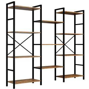 Triple 4 Tier Book Shelf, Modern Bookcase Shelf, Freestanding Large Display Shelves for Living Room/Office/Garage, Stable Large Bookshelf with Storage for Books/LEGO/Plants, Rustic Brown Triple 4 Tier Book Shelf, Modern Bookcase Shelf, Freestanding Large Display Shelves for Living Room/Office/Garage, Stable Large Bookshelf with Storage for Books/LEGO/Plants, Rustic Brown