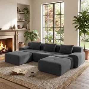 118'' Modular Sectional Oversized Boneless Couch, Tufted Cloud Sectional Couches for Living Room, U Shape Deep Seat Sofa with 2 Ottoman & 3 Throw Pillows,Corduroy Couch,Dark Grey 118'' Modular Sectional Oversized Boneless Couch, Tufted Cloud Sectional Couches for Living Room, U Shape Deep Seat Sofa with 2 Ottoman & 3 Throw Pillows,Corduroy Couch,Dark Grey