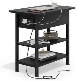End Table with Charging Station, Flip Top Side Table with USB Ports and Outlets, 3-Tier Small Side Table with Storage for Small Space, End Tables for Living Room/Bedroom, Black End Table with Charging Station, Flip Top Side Table with USB Ports and Outlets, 3-Tier Small Side Table with Storage for Small Space, End Tables for Living Room/Bedroom, Black
