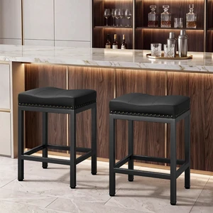 GRUSIGN 24 Inch Bar Stools Set of 2, Counter Height PU Leather Kitchen Chairs with Footrest and Metal Legs, Modern Backless Saddle Stools for Island and Dining, Easy Assembly, Space-Saving, Black GRUSIGN 24 Inch Bar Stools Set of 2, Counter Height PU Leather Kitchen Chairs with Footrest and Metal Legs, Modern Backless Saddle Stools for Island and Dining, Easy Assembly, Space-Saving, Black