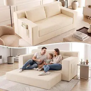 71" Boneless Loveseat Couch,Chenille Pullout Futon Couch,4 in 1 Folding 3 Seater Sofa Bed for Living Room,Boneless Cloud Couch with Storage Pocket & 2 Pillows,Beige 71" Boneless Loveseat Couch,Chenille Pullout Futon Couch,4 in 1 Folding 3 Seater Sofa Bed for Living Room,Boneless Cloud Couch with Storage Pocket & 2 Pillows,Beige