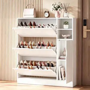 Shoe Storage Cabinet with 3 Flip Drawers and Storage Space, Adjustable Shelf, Large Capacity Shoe Cabinet for Entryway,Hallway, Mudroom (White) Shoe Storage Cabinet with 3 Flip Drawers and Storage Space, Adjustable Shelf, Large Capacity Shoe Cabinet for Entryway,Hallway, Mudroom (White)