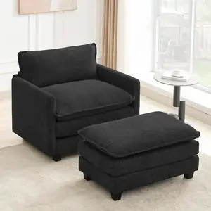 Convertible Sectional Couch with Ottoman, Single Armchair with armrests, Modern Living Room Furniture Set, Small Couches for Small Spaces, for Living Room, Chenille, Black Convertible Sectional Couch with Ottoman, Single Armchair with armrests, Modern Living Room Furniture Set, Small Couches for Small Spaces, for Living Room, Chenille, Black