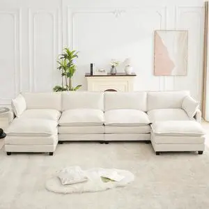 Oversized Modular Sectional Couch with 2 Movable Ottoman, 148" Modern Convertible U Shaped Sofa Set, 4 Seat Comfy Cloud Couch with 2 Throw Pillows, for Living Room and Office, Chenille, Beige Oversized Modular Sectional Couch with 2 Movable Ottoman, 148" Modern Convertible U Shaped Sofa Set, 4 Seat Comfy Cloud Couch with 2 Throw Pillows, for Living Room and Office, Chenille, Beige