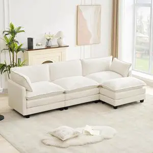 112" L-Shaped Cloud Couch for Living Room, Oversized Modern Modular Sectional Sofa with Ottoman, Comfy 4-Seater Deep Seat couches with 2 Throw Pillow for Bedroom Apartment, Chenille Beige | Breathable 112" L-Shaped Cloud Couch for Living Room, Oversized Modern Modular Sectional Sofa with Ottoman, Comfy 4-Seater Deep Seat couches with 2 Throw Pillow for Bedroom Apartment, Chenille Beige | Breathable