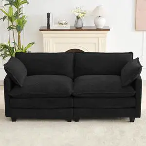 Modular Loveseat Sectional Sofa, 78" Upholstered Loveseat, 2 Deep Seat Sofa Couch with 2 Throw Pillows for Small Space, Modern Comfy Cloud Couch for Living Room, Chenille, Black Modular Loveseat Sectional Sofa, 78" Upholstered Loveseat, 2 Deep Seat Sofa Couch with 2 Throw Pillows for Small Space, Modern Comfy Cloud Couch for Living Room, Chenille, Black