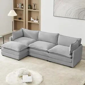 112" L-Shaped Cloud Couch for Living Room, Oversized Modern Modular Sectional Sofa with Ottoman, Comfy 4-Seater Deep Seat couches with 2 Throw Pillow for Bedroom Apartment, Corduroy Light Grey 112" L-Shaped Cloud Couch for Living Room, Oversized Modern Modular Sectional Sofa with Ottoman, Comfy 4-Seater Deep Seat couches with 2 Throw Pillow for Bedroom Apartment, Corduroy Light Grey