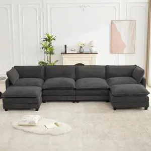 Oversized Modular Sectional Couch with 2 Movable Ottoman, 148" Modern Convertible U Shaped Sofa Set, 4 Seat Comfy Cloud Couch with 2 Throw Pillows, for Living Room, Chenille, Charcoal Grey Oversized Modular Sectional Couch with 2 Movable Ottoman, 148" Modern Convertible U Shaped Sofa Set, 4 Seat Comfy Cloud Couch with 2 Throw Pillows, for Living Room, Chenille, Charcoal Grey