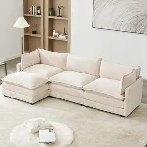 112" L-Shaped Cloud Couch for Living Room, Oversized Modern Modular Sectional Sofa with Ottoman, Comfy 4-Seater Deep Seat couches with 2 Throw Pillow for Bedroom and Apartment, Corduroy Beige | Breath 112" L-Shaped Cloud Couch for Living Room, Oversized Modern Modular Sectional Sofa with Ottoman, Comfy 4-Seater Deep Seat couches with 2 Throw Pillow for Bedroom and Apartment, Corduroy Beige | Breath