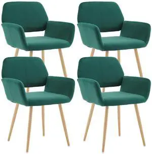 Small Modern Dining Room Arm Chairs Set of 4, Mid-Century Upholstered Velvet Side Seat Club Guest with Metal Tube Legs for Kitchen, Living Room, Green Small Modern Dining Room Arm Chairs Set of 4, Mid-Century Upholstered Velvet Side Seat Club Guest with Metal Tube Legs for Kitchen, Living Room, Green