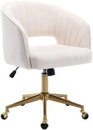 Home Office Chair Swivel Velvet Desk Chair Accent Armchair Upholstered Modern Tufted Chairs with Gold Base for Girls Women Ergonomic Study Seat Computer Task Stools for Living Room(Cream) Home Office Chair Swivel Velvet Desk Chair Accent Armchair Upholstered Modern Tufted Chairs with Gold Base for Girls Women Ergonomic Study Seat Computer Task Stools for Living Room(Cream)