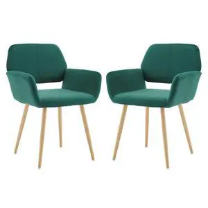Small Modern Dining Room Arm Chairs Set of 2, Mid-Century Upholstered Velvet Side Seat Club Guest with Metal Tube Legs for Kitchen, Living Room, Green Small Modern Dining Room Arm Chairs Set of 2, Mid-Century Upholstered Velvet Side Seat Club Guest with Metal Tube Legs for Kitchen, Living Room, Green