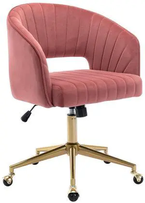 Home Office Chair Swivel Velvet Desk Chair Accent Armchair Upholstered Modern Tufted Chairs with Gold Base for Girls Women Ergonomic Study Seat Computer Task Stools for Living Room(Rose) Home Office Chair Swivel Velvet Desk Chair Accent Armchair Upholstered Modern Tufted Chairs with Gold Base for Girls Women Ergonomic Study Seat Computer Task Stools for Living Room(Rose)