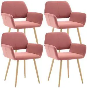 Small Modern Dining Room Arm Chairs Set of 4, Mid-Century Upholstered Velvet Side Seat Club Guest with Metal Tube Legs for Kitchen, Living Room, Rose Small Modern Dining Room Arm Chairs Set of 4, Mid-Century Upholstered Velvet Side Seat Club Guest with Metal Tube Legs for Kitchen, Living Room, Rose