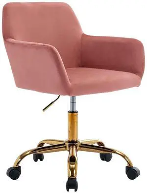 Velvet Office Desk Chair, Comfy Swivel Modern Leisure Armchair with Wheels, Upholstered Comfy Velvet Fabric Makeup Chair Height Adjustable for Teens Women Girls Elegant Home Office, Rose Velvet Office Desk Chair, Comfy Swivel Modern Leisure Armchair with Wheels, Upholstered Comfy Velvet Fabric Makeup Chair Height Adjustable for Teens Women Girls Elegant Home Office, Rose