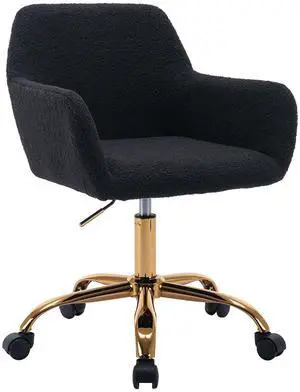 Faux Fur Office Desk Chair, Comfy Swivel Armchair with Wheels, Upholstered Fuzzy Vanity Chair, Adjustable Seat Height, Black Faux Fur Office Desk Chair, Comfy Swivel Armchair with Wheels, Upholstered Fuzzy Vanity Chair, Adjustable Seat Height, Black
