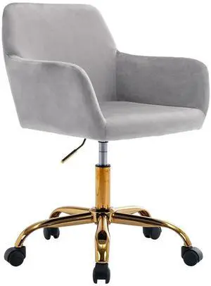 Velvet Office Desk Chair, Comfy Swivel Modern Leisure Armchair with Wheels, Upholstered Comfy Velvet Fabric Makeup Chair Height Adjustable for Teens Women Girls Elegant Home Office, Gray Velvet Office Desk Chair, Comfy Swivel Modern Leisure Armchair with Wheels, Upholstered Comfy Velvet Fabric Makeup Chair Height Adjustable for Teens Women Girls Elegant Home Office, Gray