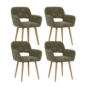 Small Modern Dining Room Arm Chairs Set of 4, Mid-Century Upholstered Corduroy Fabric Side Seat Club Guest with Metal Tube Legs for Kitchen, Living Room, Green Small Modern Dining Room Arm Chairs Set of 4, Mid-Century Upholstered Corduroy Fabric Side Seat Club Guest with Metal Tube Legs for Kitchen, Living Room, Green