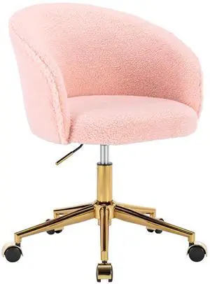 Faux Fur Office Desk Chair, Comfy Fluffy Swivel Modern Leisure Armchair with Wheels, Upholstered Comfy Fuzzy Vanity Makeup Chair Height Adjustable for Teens Women Girls Elegant Home Office(Pink) Faux Fur Office Desk Chair, Comfy Fluffy Swivel Modern Leisure Armchair with Wheels, Upholstered Comfy Fuzzy Vanity Makeup Chair Height Adjustable for Teens Women Girls Elegant Home Office(Pink)