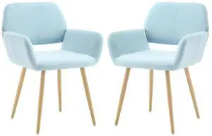Small Modern Dining Room Arm Chairs Set of 2, Mid-Century Upholstered Velvet Side Seat Club Guest with Metal Tube Legs for Kitchen, Living Room, Blue Small Modern Dining Room Arm Chairs Set of 2, Mid-Century Upholstered Velvet Side Seat Club Guest with Metal Tube Legs for Kitchen, Living Room, Blue