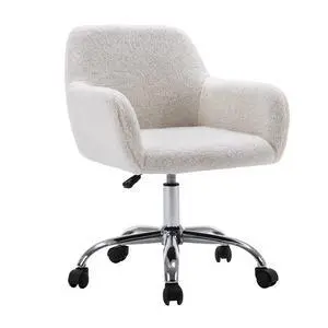 Faux Fur Vanity Makeup Desk Chair, Comfy Fluffy Swivel Modern Leisure Armchair with Wheels, Upholstered Fuzzy Height Adjustable for Teens Women Girls Elegant Home Office Faux Fur Vanity Makeup Desk Chair, Comfy Fluffy Swivel Modern Leisure Armchair with Wheels, Upholstered Fuzzy Height Adjustable for Teens Women Girls Elegant Home Office