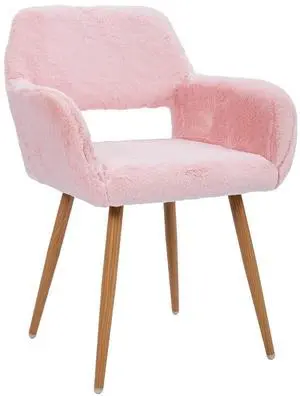 Furry Desk Chair, Mid-Century Modern Accent Faux Fur Chair for Teen Girls, Comfy Armchair with Wood Look Metal Legs for Living Dining Room, Home Vanity Makeup Office Desk Chairs No Wheel, Pink Furry Desk Chair, Mid-Century Modern Accent Faux Fur Chair for Teen Girls, Comfy Armchair with Wood Look Metal Legs for Living Dining Room, Home Vanity Makeup Office Desk Chairs No Wheel, Pink