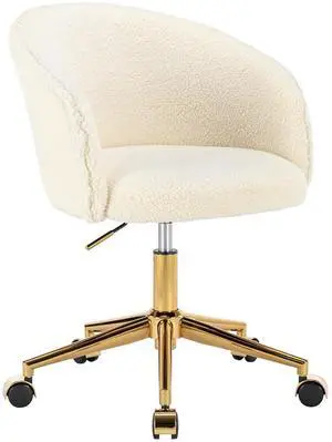Faux Fur Office Desk Chair, Comfy Fluffy Swivel Modern Leisure Armchair with Wheels, Upholstered Comfy Fuzzy Vanity Makeup Chair Height Adjustable for Teens Women Girls Elegant Home Office Faux Fur Office Desk Chair, Comfy Fluffy Swivel Modern Leisure Armchair with Wheels, Upholstered Comfy Fuzzy Vanity Makeup Chair Height Adjustable for Teens Women Girls Elegant Home Office