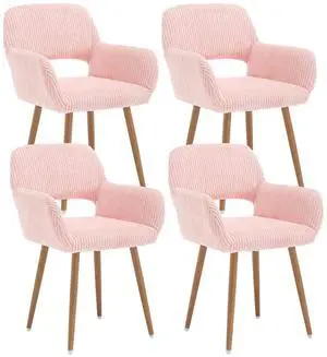 Small Modern Dining Room Arm Chairs Set of 4, Mid-Century Upholstered Corduroy Fabric Side Seat Club Guest with Metal Tube Legs for Kitchen, Living Room, Pink Small Modern Dining Room Arm Chairs Set of 4, Mid-Century Upholstered Corduroy Fabric Side Seat Club Guest with Metal Tube Legs for Kitchen, Living Room, Pink