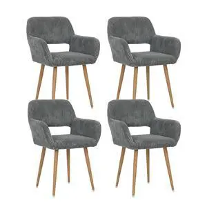 Small Modern Dining Room Arm Chairs Set of 4, Mid-Century Upholstered Corduroy Fabric Side Seat Club Guest with Metal Tube Legs for Kitchen, Living Room, Gray Small Modern Dining Room Arm Chairs Set of 4, Mid-Century Upholstered Corduroy Fabric Side Seat Club Guest with Metal Tube Legs for Kitchen, Living Room, Gray