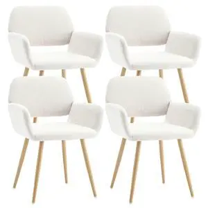 Small Modern Dining Room Arm Chairs Set of 4, Mid-Century Upholstered Velvet Side Seat Club Guest with Metal Tube Legs for Kitchen, Living Room, Beige Small Modern Dining Room Arm Chairs Set of 4, Mid-Century Upholstered Velvet Side Seat Club Guest with Metal Tube Legs for Kitchen, Living Room, Beige