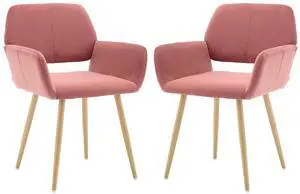 Small Modern Dining Room Arm Chairs Set of 2, Mid-Century Upholstered Velvet Side Seat Club Guest with Metal Tube Legs for Kitchen, Living Room, Rose Small Modern Dining Room Arm Chairs Set of 2, Mid-Century Upholstered Velvet Side Seat Club Guest with Metal Tube Legs for Kitchen, Living Room, Rose