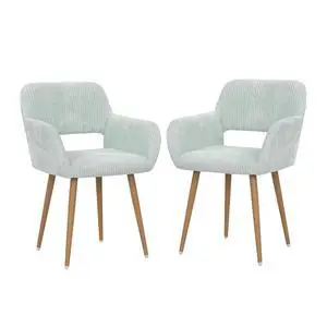 Small Modern Dining Room Arm Chairs Set of 2, Mid-Century Upholstered Corduroy Fabric Side Seat Club Guest with Metal Tube Legs for Kitchen, Living Room, Blue Small Modern Dining Room Arm Chairs Set of 2, Mid-Century Upholstered Corduroy Fabric Side Seat Club Guest with Metal Tube Legs for Kitchen, Living Room, Blue