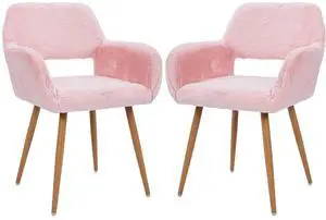 Furry Desk Chair Set of 2, Mid-Century Modern Accent Faux Fur Chair for Teen Girls, Comfy Armchair with Wood Look Metal Legs for Living Room, Home Vanity Makeup Office Desk Chairs No Wheel, Pink Furry Desk Chair Set of 2, Mid-Century Modern Accent Faux Fur Chair for Teen Girls, Comfy Armchair with Wood Look Metal Legs for Living Room, Home Vanity Makeup Office Desk Chairs No Wheel, Pink