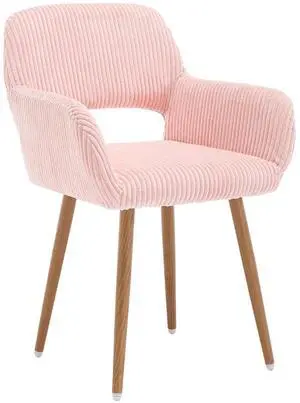 Small Modern Dining Room Arm Chairs 1 Piece, Mid-Century Upholstered Corduroy Fabric Side Seat Club Guest with Metal Tube Legs for Kitchen, Living Room, Pink Small Modern Dining Room Arm Chairs 1 Piece, Mid-Century Upholstered Corduroy Fabric Side Seat Club Guest with Metal Tube Legs for Kitchen, Living Room, Pink